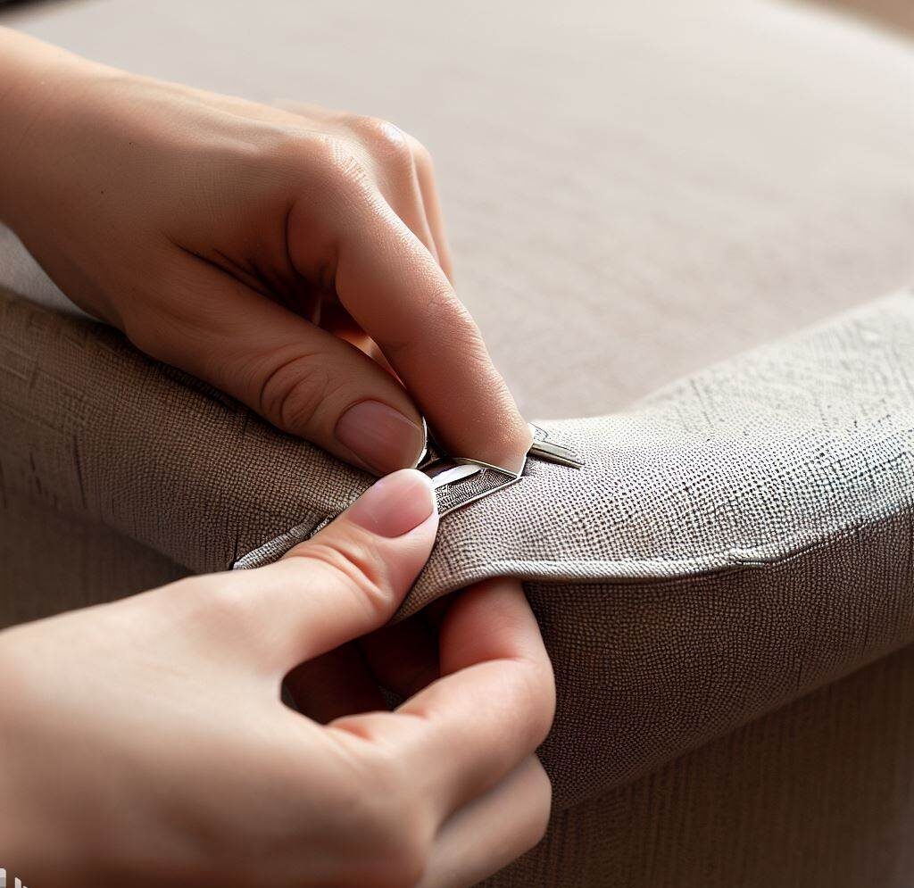  the fabric at the corners of the seat cushion.