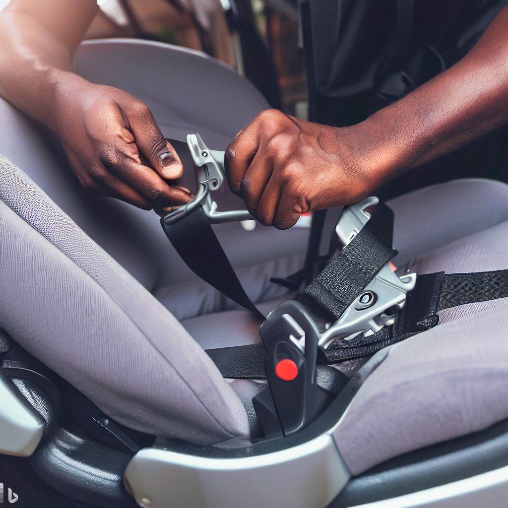  A visual representation of someone disconnecting the Graco car seat from a vehicle, emphasizing the buckles and straps.