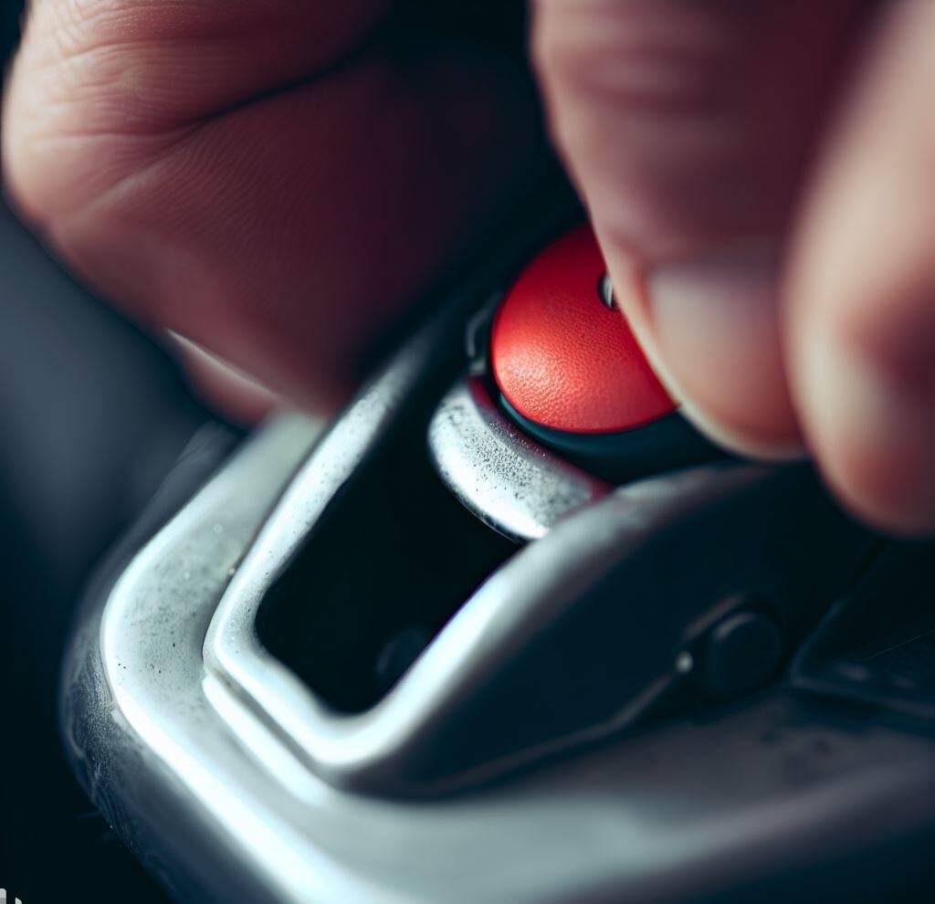 draw An image of the safety buckle being cleaned, with a focus on the red button